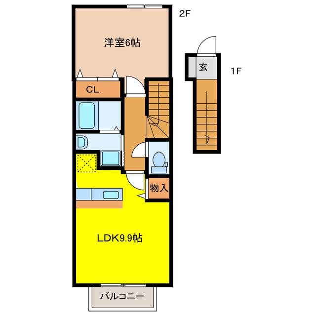 リバーサイド三城(1LDK/2階)の間取り写真