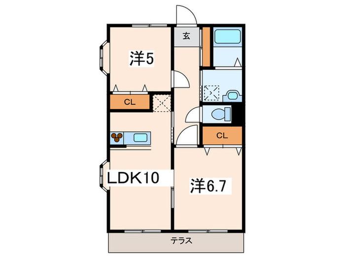 ハイマート松ヶ丘(2LDK/1階)の間取り写真
