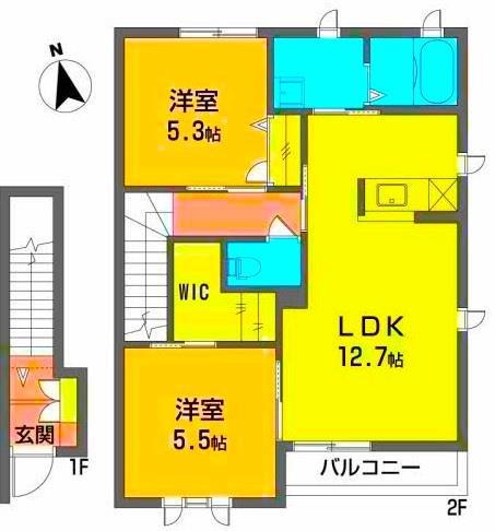 ファミーユ香貫A(2LDK/1階)の間取り写真