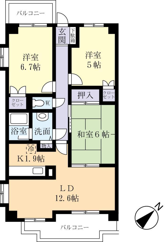 モアリッシェルつくば稲荷前(3LDK/4階)の間取り写真