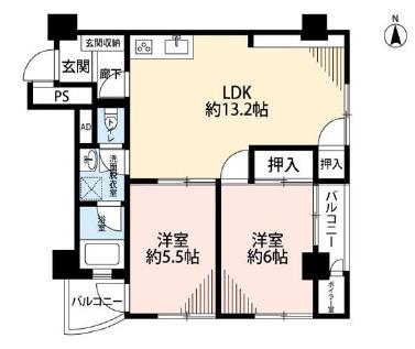 サン・ハイツ早稲田(2LDK/5階)の間取り写真