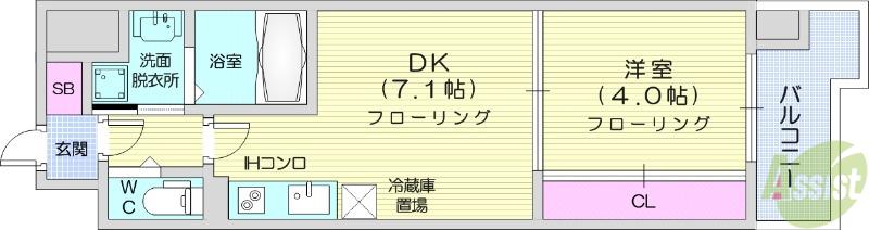 S-FORT青葉上杉(1DK/2階)の間取り写真