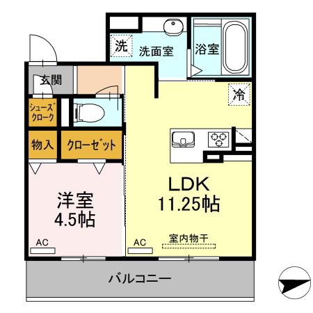 D-ROOM 十王(1LDK/2階)の間取り写真