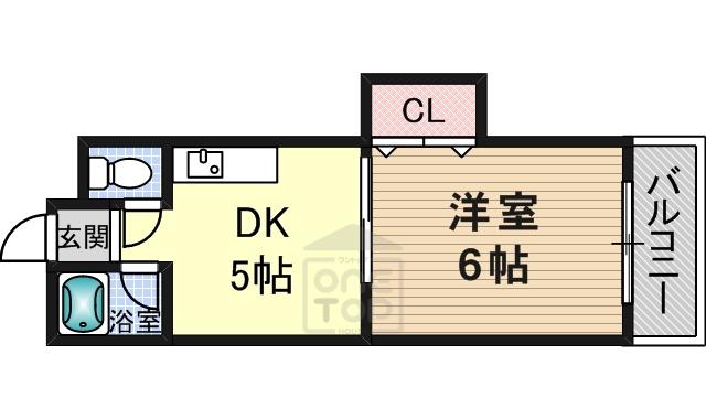 都部ハイツ(1DK/4階)の間取り写真