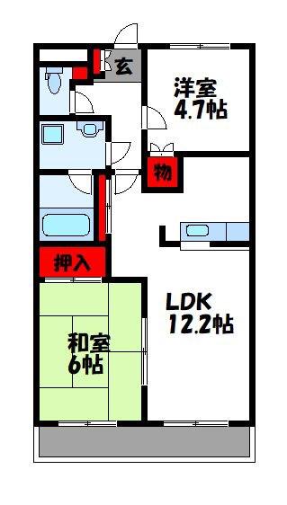 イーハトーブ苅屋(2LDK/2階)の間取り写真