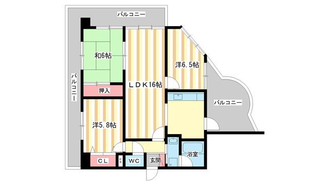 ラ・シェリ(3LDK/5階)の間取り写真