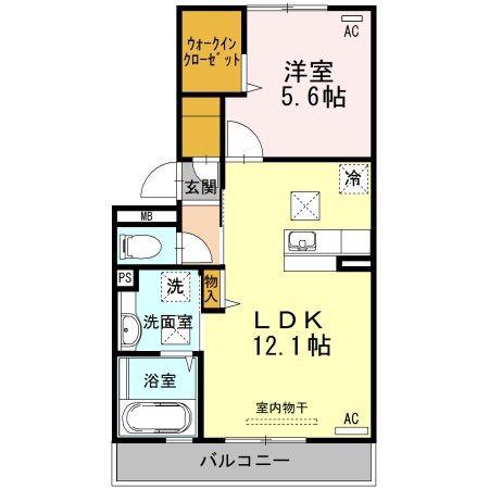 ベルヴィル カメリアVI(1LDK/1階)の間取り写真