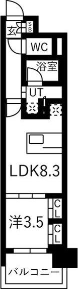 プレサンス ロジェ 名古屋駅ノース FRONT(1LDK/9階)の間取り写真
