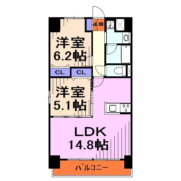 ウィズ アイビス(2LDK/3階)の間取り写真