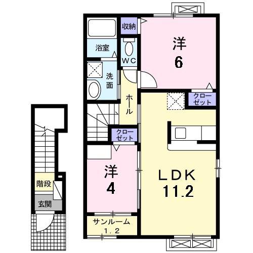 ソレアードIII(2LDK/2階)の間取り写真