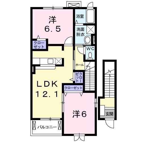 グランディールI-A(2LDK/2階)の間取り写真