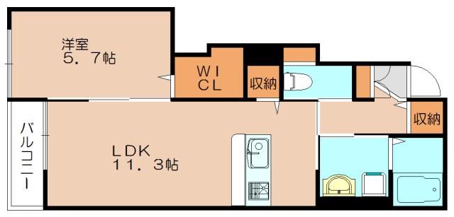 グランディール内橋C棟(1LDK/1階)の間取り写真
