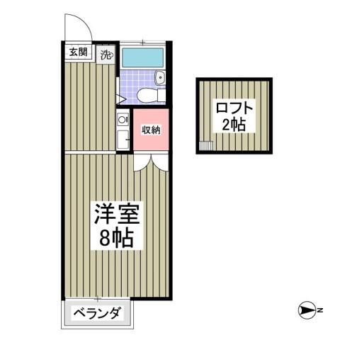 ヴィラ椚田(ワンルーム/2階)の間取り写真
