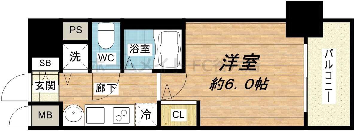 プレサンス谷町アルファ(1K/7階)の間取り写真