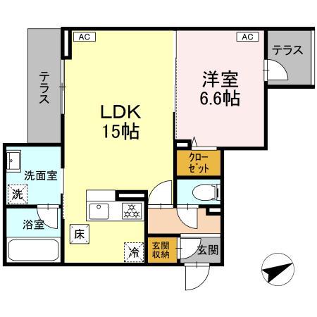 ディーレジデンス稲城(1LDK/1階)の間取り写真