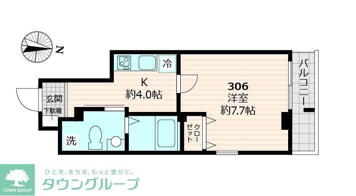 クロストーン町屋(1K/3階)の間取り写真