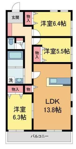 エフティー西宮北口A棟(3LDK/2階)の間取り写真