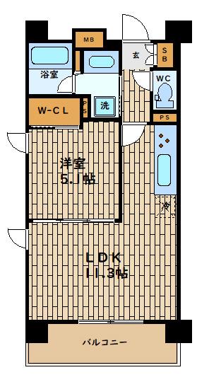 アジュールコート福島(1LDK/8階)の間取り写真