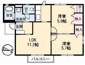 NEOクラレッドシティA棟(2LDK/2階)の間取り写真