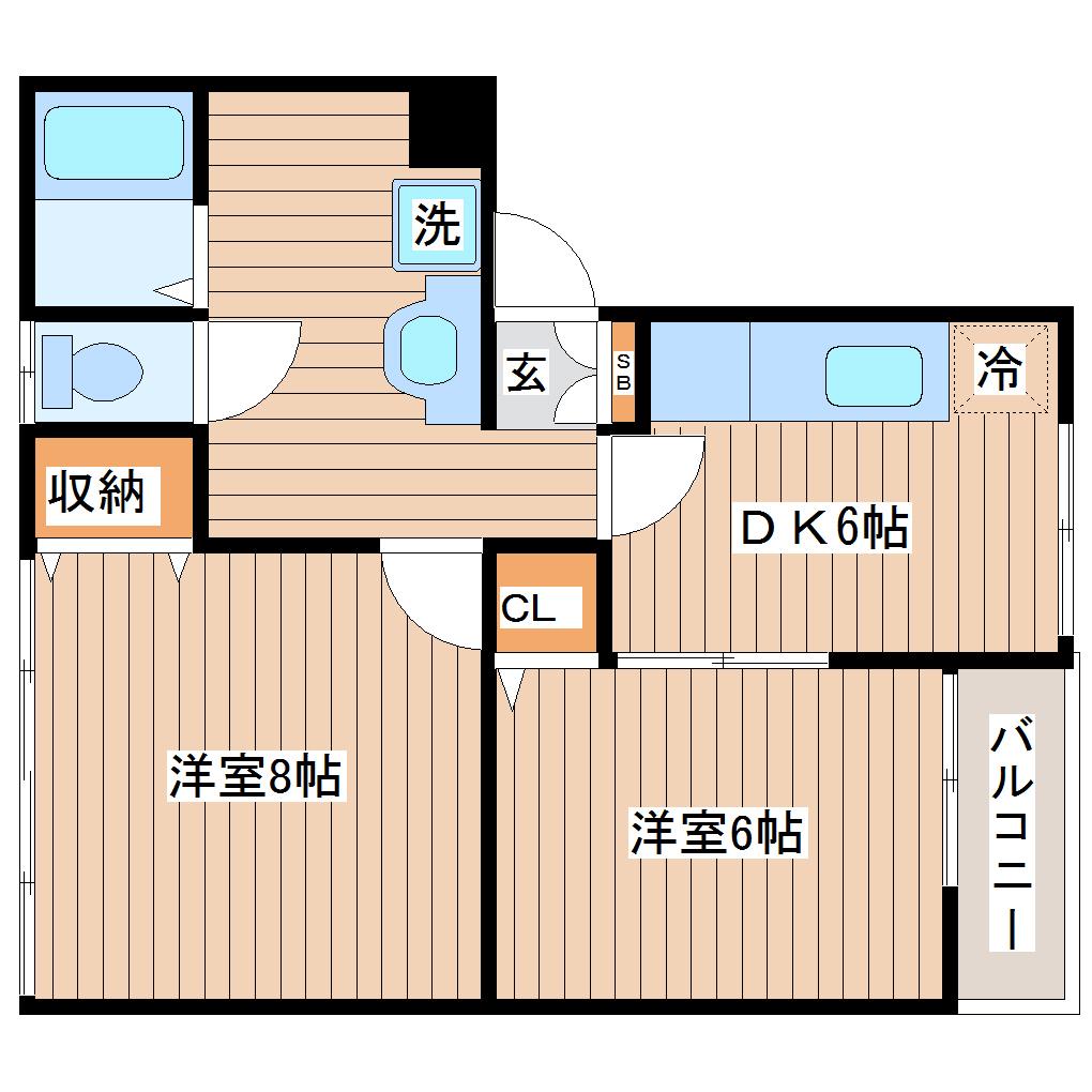 クレセール南仙台A(2DK/2階)の間取り写真
