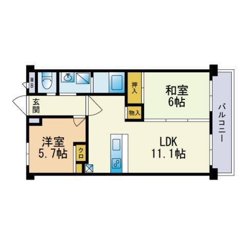 大産鳥飼マンションA(2LDK/2階)の間取り写真
