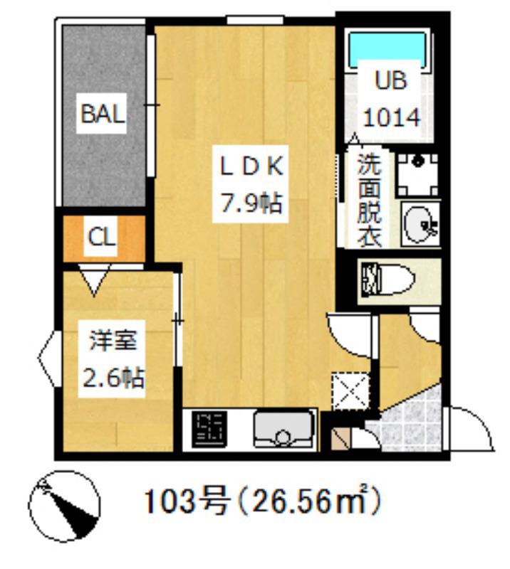R-SMART椥辻(1LDK/2階)の間取り写真