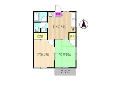 コスモリバティ(2DK/1階)の間取り写真