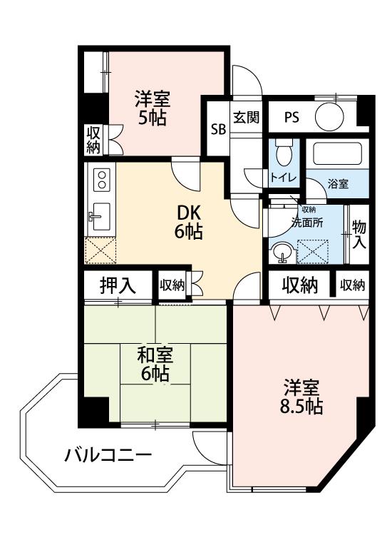 レジデンスセシモ(3DK/5階)の間取り写真