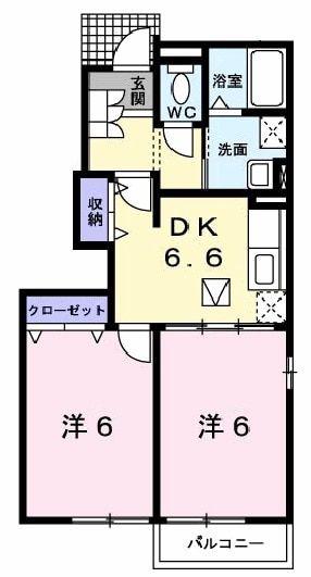 サン グリーン ハイツ A棟(2DK/1階)の間取り写真