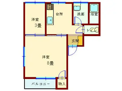 ウィステリア中木戸(2K/1階)の間取り写真