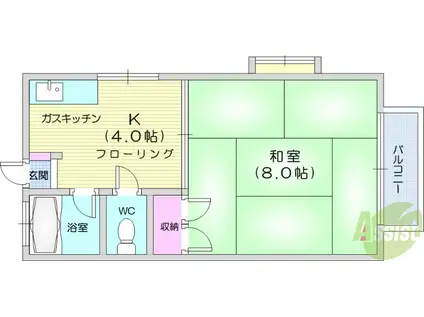 サンハイツU(1K/2階)の間取り写真