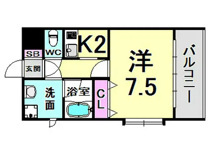 ラ・コート・ドール新神戸(1K/2階)の間取り写真
