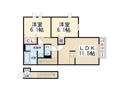 セジュール東宝塚(2LDK/2階)の間取り写真