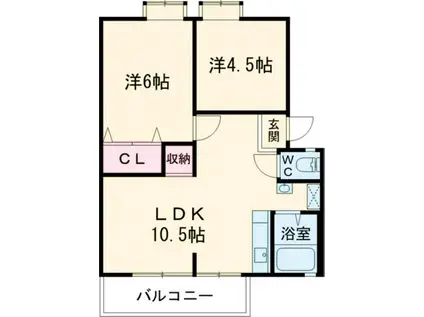 新栄プロパティー島泉II B棟(2LDK/1階)の間取り写真