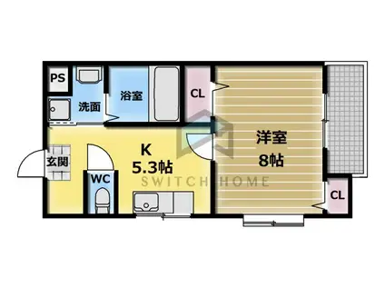 アンソレイユ菱屋西(1DK/5階)の間取り写真