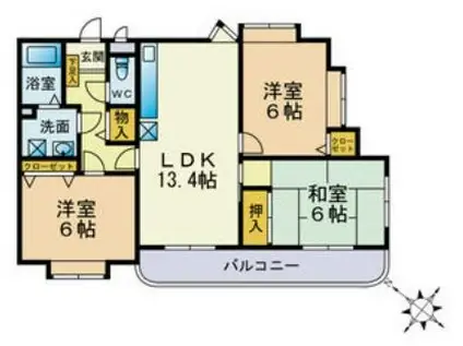 エクセルコート水城(3LDK/2階)の間取り写真