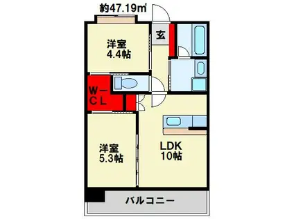ヒルクレスト小倉高峰グランデ(2LDK/7階)の間取り写真