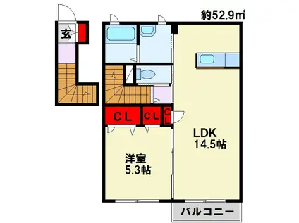 エスタシオン・I (1LDK/2階)の間取り写真