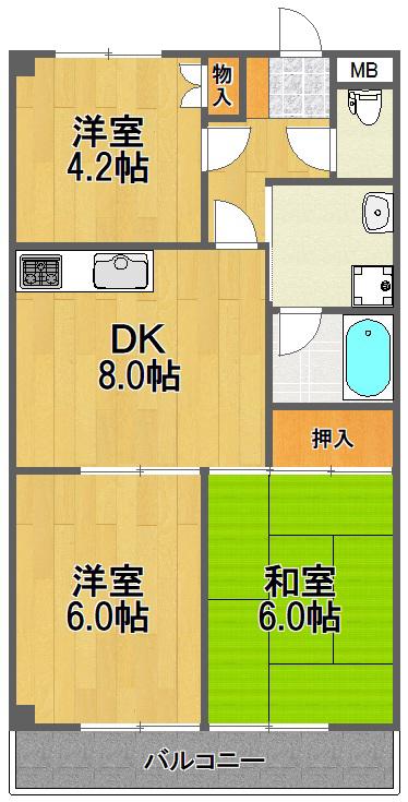 サンライズヒル(3DK/4階)の間取り写真