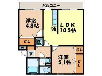 フロンティア葉山(2LDK/3階)の間取り写真