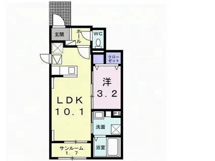 ルミナス三ツ池(1LDK/1階)の間取り写真