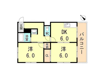 昭郷ツインハイツAB(2DK/2階)の間取り写真