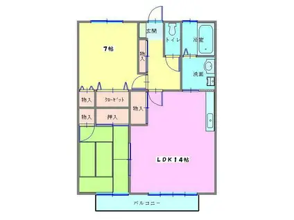 ASUKAガーデン(2LDK/1階)の間取り写真