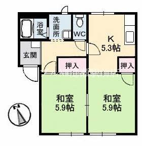 フレグランス倉敷(2K/2階)の間取り写真