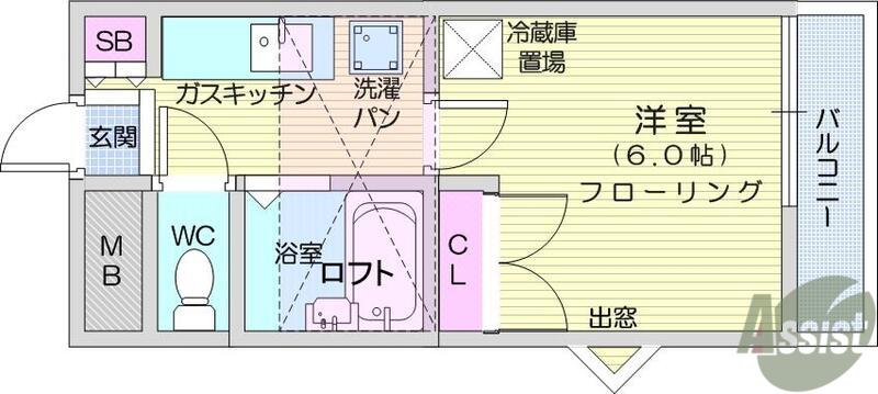 ルマ蘭・泉崎(1K/2階)の間取り写真