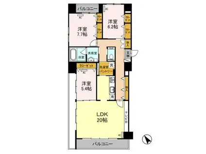 クレストスクエア(3LDK/8階)の間取り写真