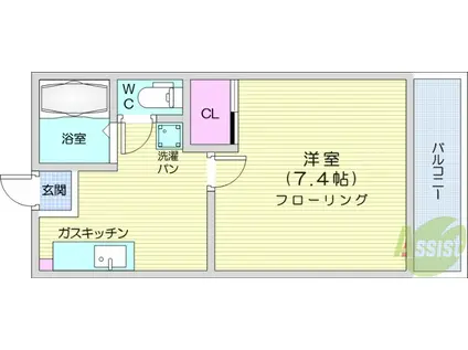 リーフサイドビレッジB棟(1K/2階)の間取り写真