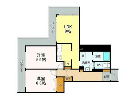 アルザ・ブルータワー(2LDK/14階)の間取り写真