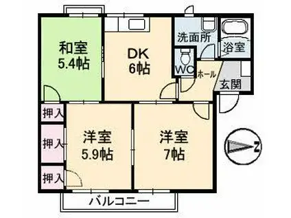 フレグランス塚本 A棟(3DK/2階)の間取り写真