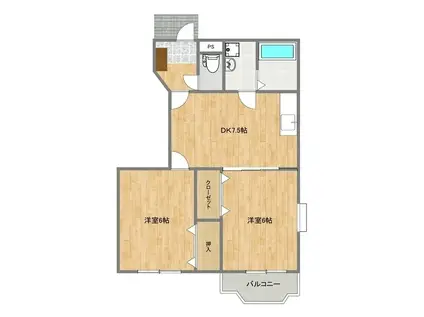 ハウスガーデン楡木七番館(2DK/1階)の間取り写真